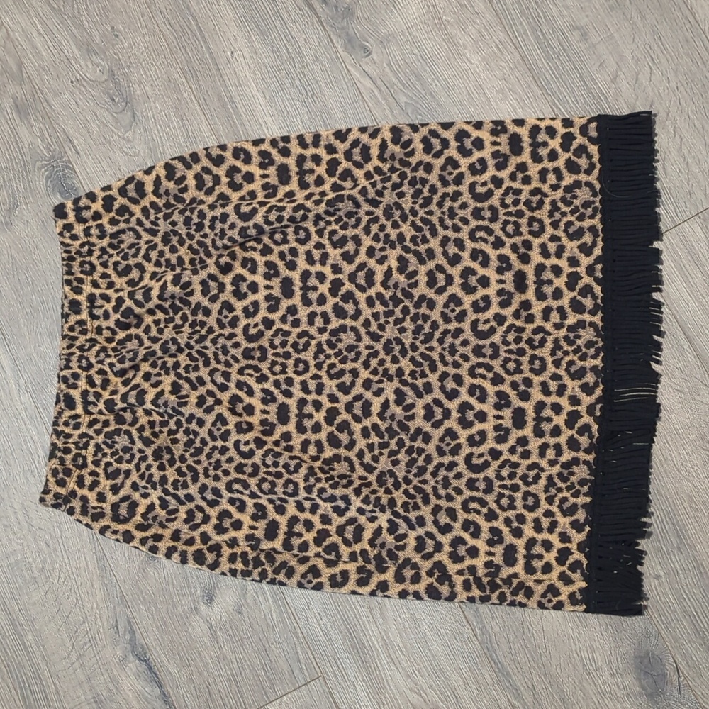 Lemmie for Nina Leonard cheetah pull on fringe midi skirt